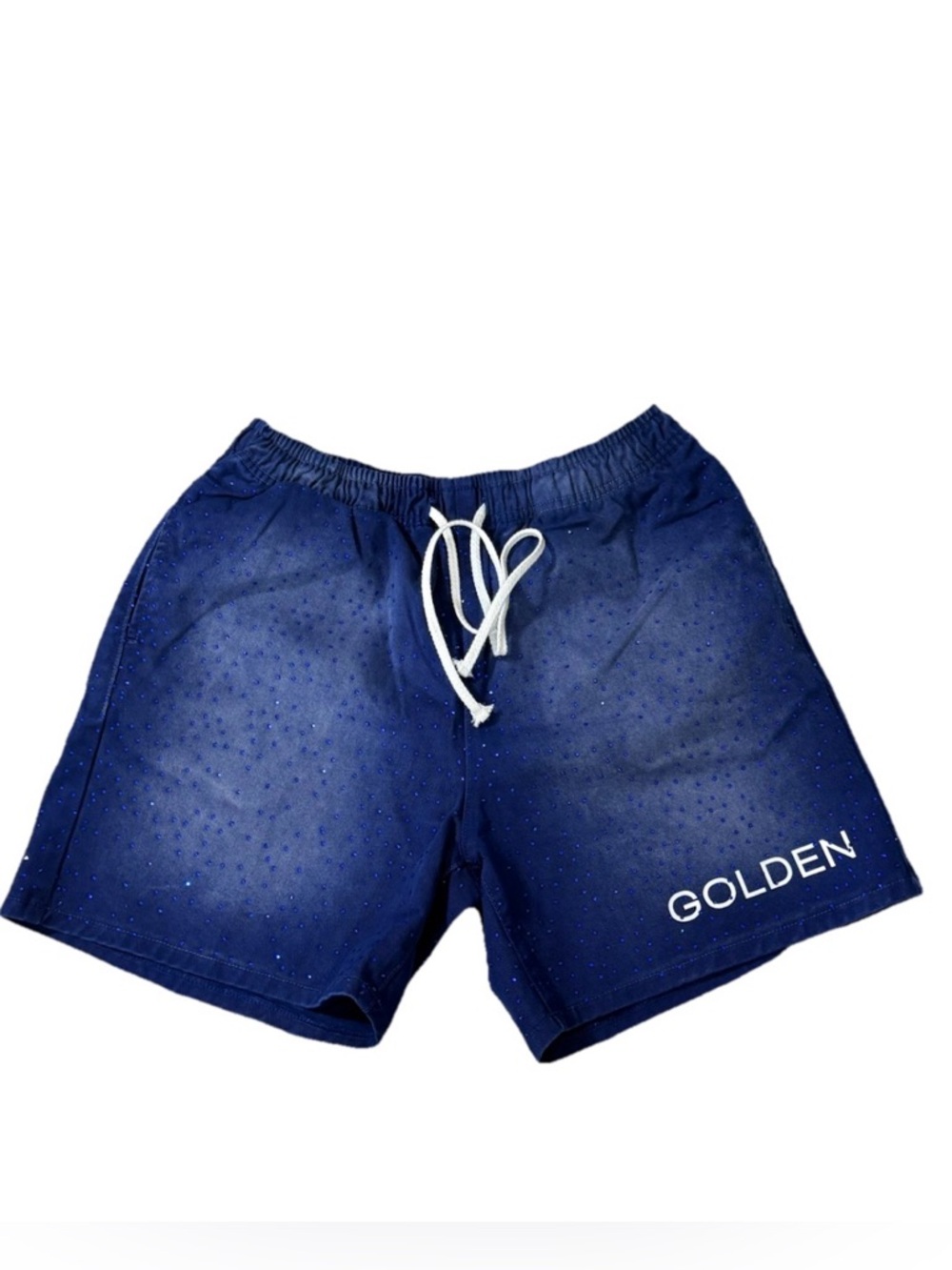 Golden Denim Blue Rhinestone Studded Denim Shorts